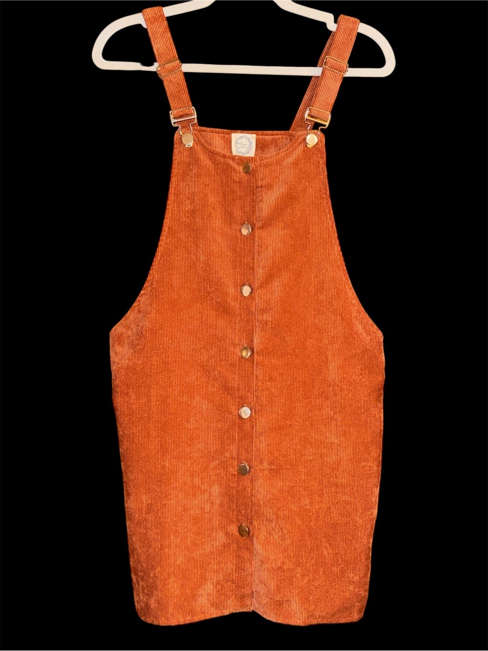 Blue Rain Rust Orange Corduroy Button-Front Pinafore Mini Jumper Dress Size M
